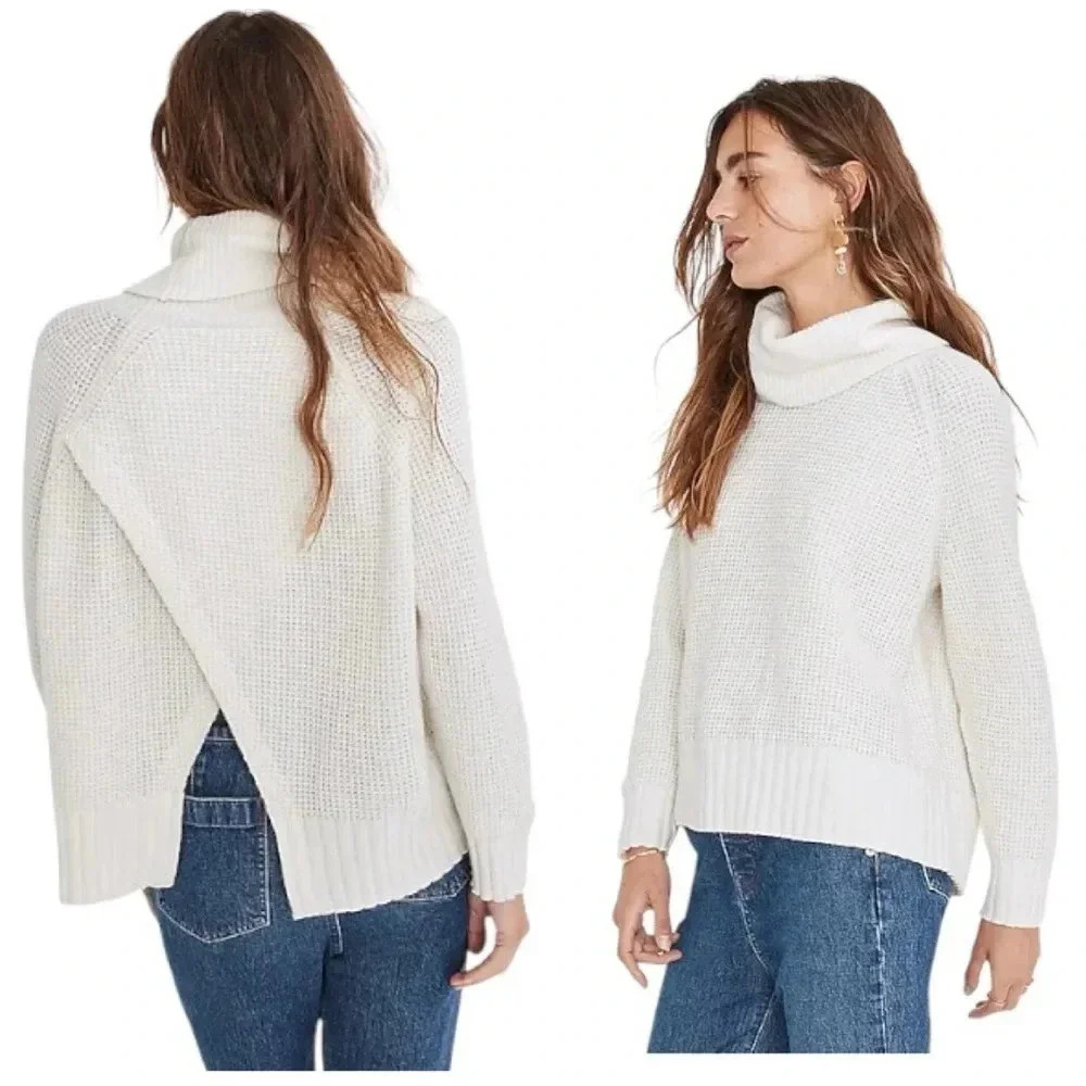 MADEWELL | Eastbrook Turtleneck Cross-Back Sweater in Cotton-Merino Yarn Size S